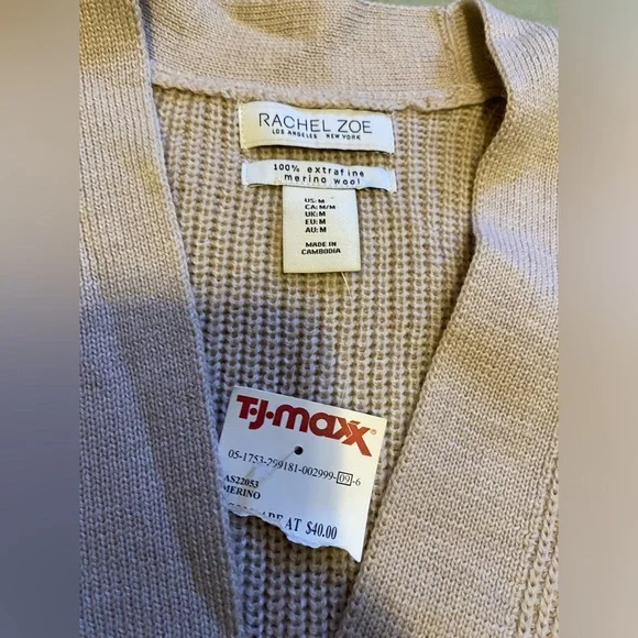 NWT Rachel Zoe Women's Tan Extra Fine Merino Wool Sweater Vest - Size M - Picture 8 of 16